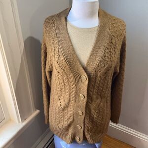 Vintage Grandpa Sweater, Button Up Cardigan, L. Urban Camel, oversized